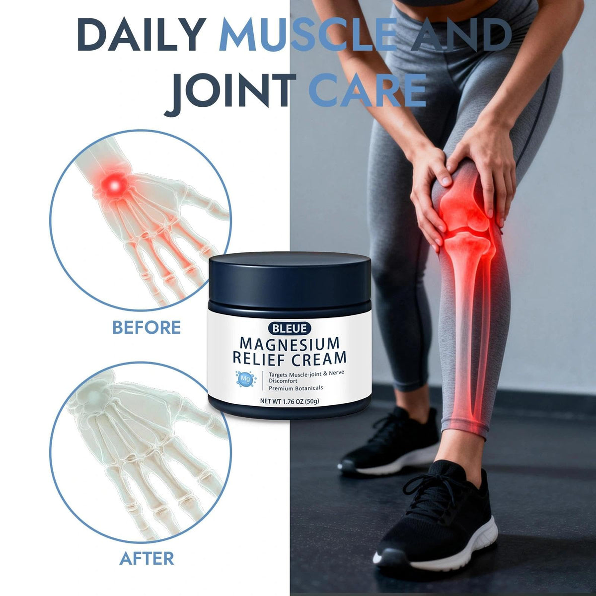 COLEPSW applying cream to knee and leg for focused joint comfort and easy massage