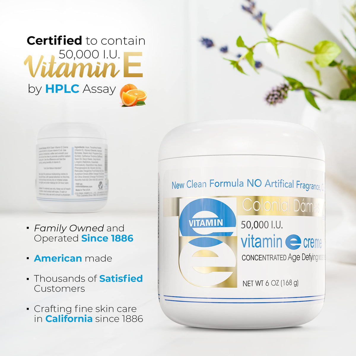Colonial Dames label ingredients closeup highlighting vegan, paraben-free benefit