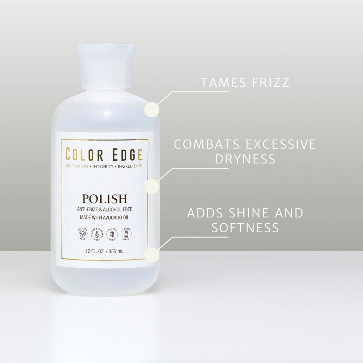 Color Edge polished dry hair showing glossy, frizz-controlled finished look