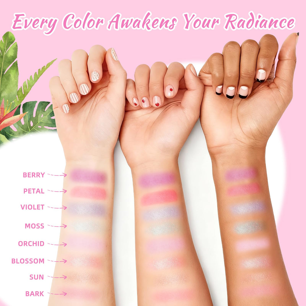 Color Nymph blush and bronzer swatches showing natural flush effect