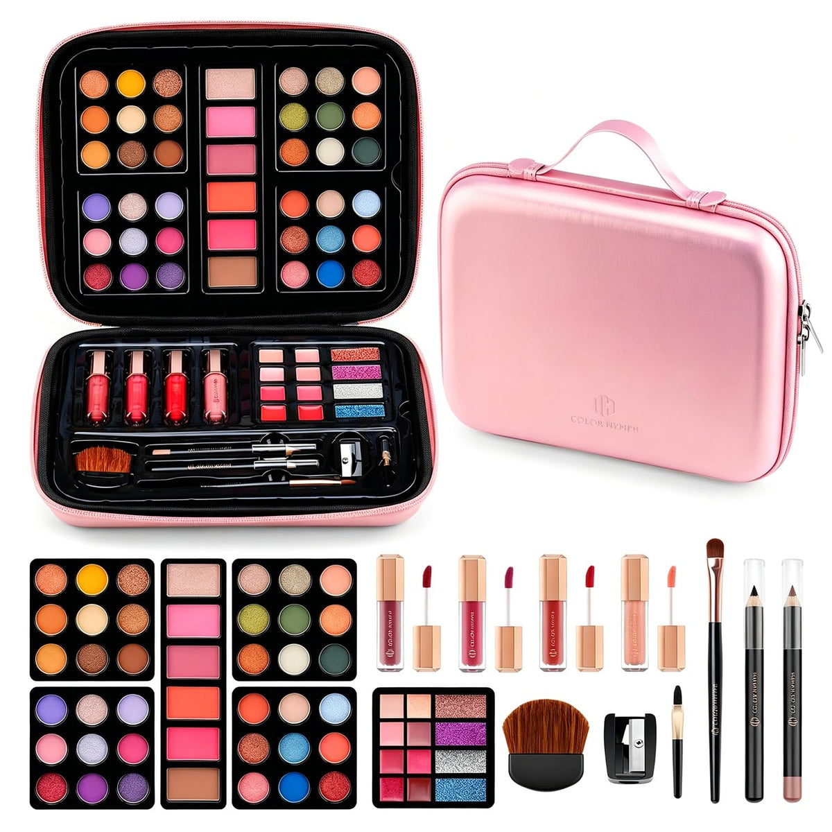 Color Nymph front packaging showing the reusable pink handbag and included makeup