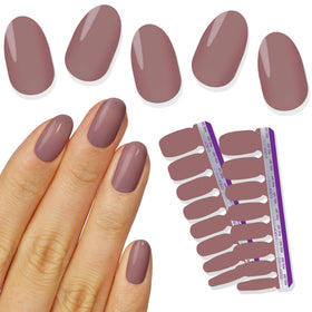 Color Street front packaging showing sheer deep mauve strips and easy application benefit