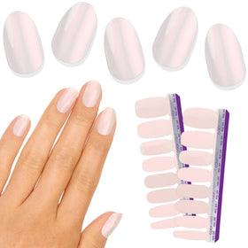 Color Street front packaging showing shimmery white-pink strips and benefits