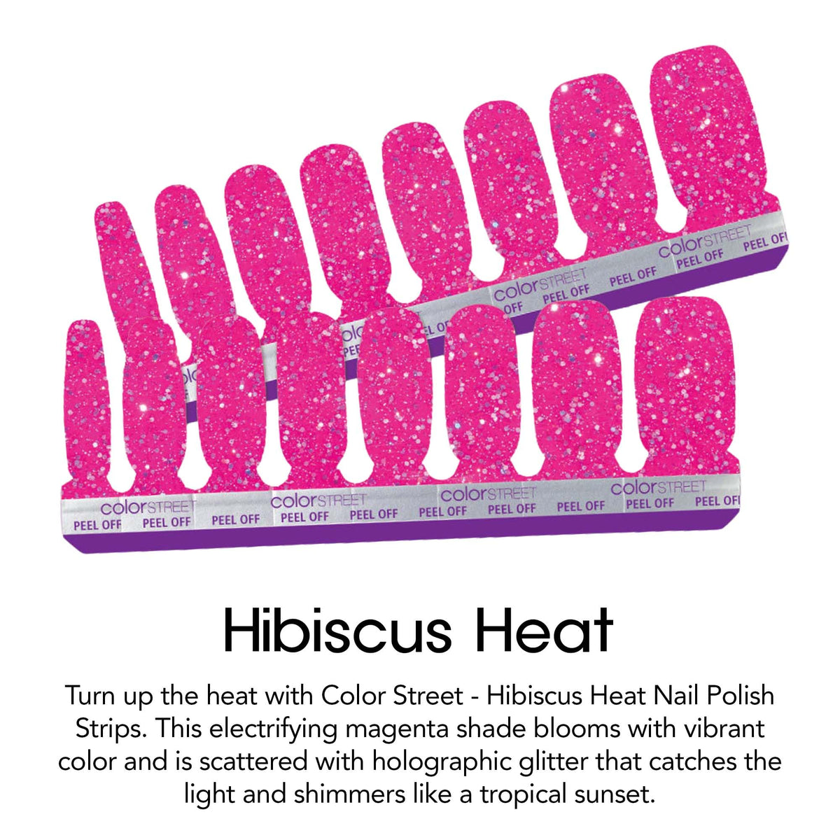 Color Street hibiscus heat applied on a fingernail for instant salon-quality finish