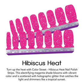 Color Street hibiscus heat applied on a fingernail for instant salon-quality finish