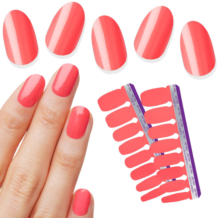 Color Street front packaging showing Peach Tea strips and branding, quick polish benefit