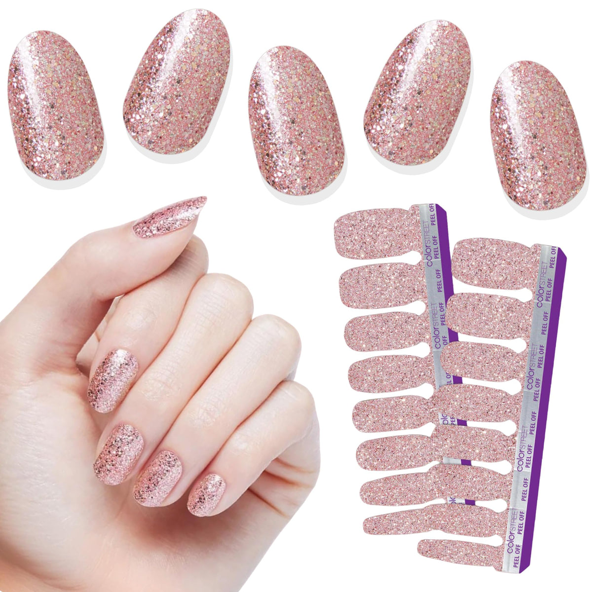Color Street front packaging showing Social Butterfly glitter strips for instant glam