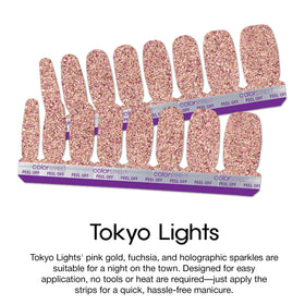 Left hand with applied Tokyo Lights nails showing brand benefit salon-quality glitter