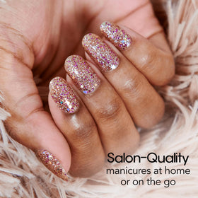 Close-up of strip texture showing glitter mix benefit high-shine multidimensional sparkle