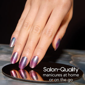 Color Street applying Wander Luster strip on a nail for fast result