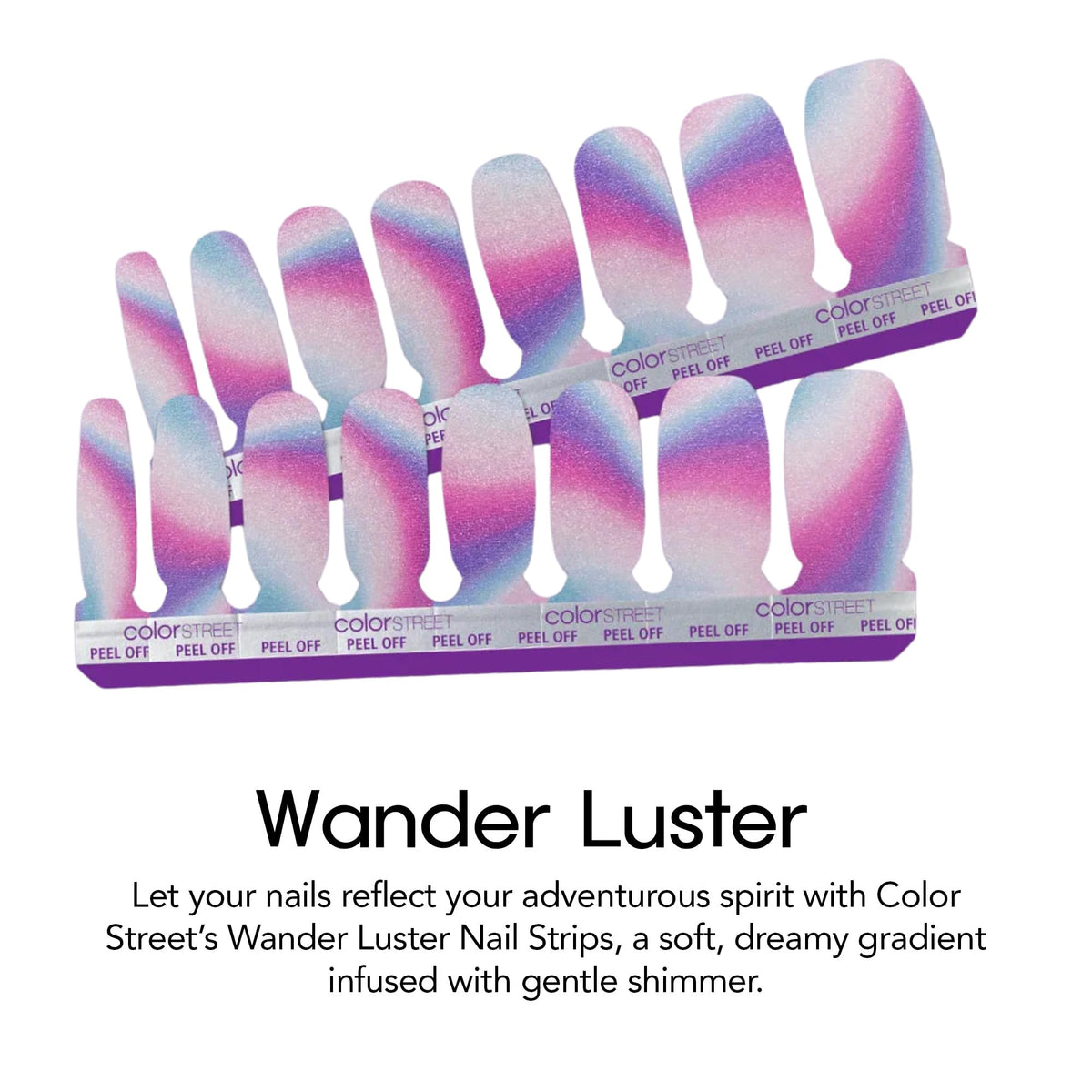 Color Street close-up of Wander Luster strips reveals gradient shimmer