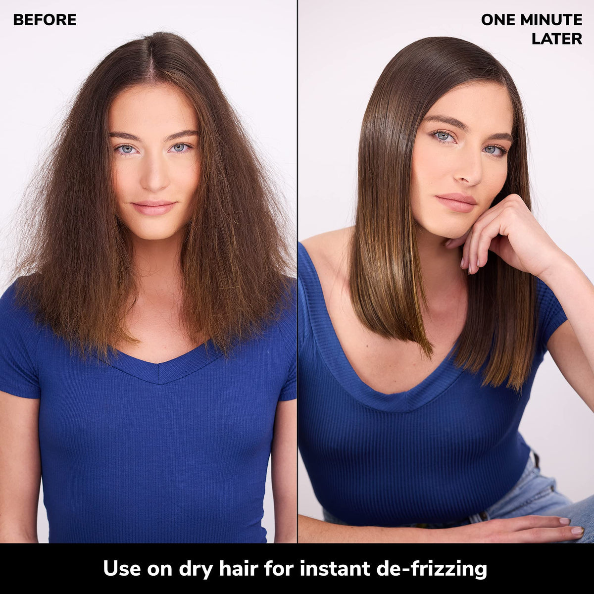 COLOR WOW being applied to dry hair to tame frizz and create a sleek finish quickly