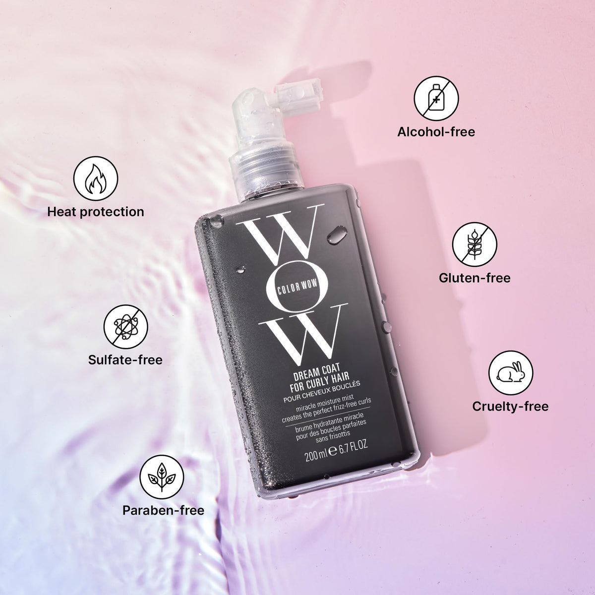 COLOR WOW before and after curls split image, reveals smoother defined curl benefit