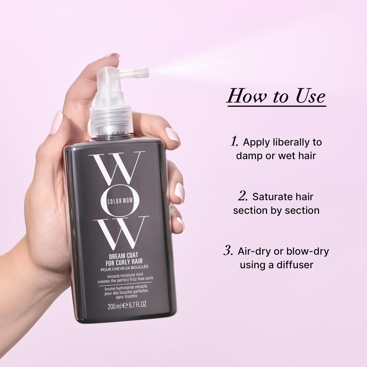 COLOR WOW bottle on bathroom shelf with styling tools, evokes salon-quality convenience benefit