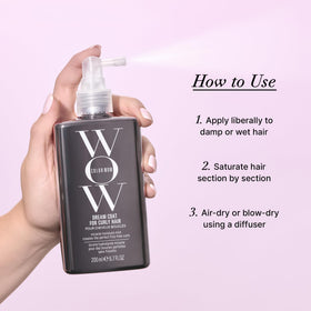 COLOR WOW bottle on bathroom shelf with styling tools, evokes salon-quality convenience benefit