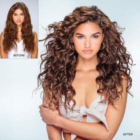COLOR WOW spray nozzle in action misting hair, demonstrates quick frizz control benefit