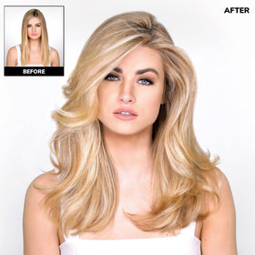 COLOR WOW blow-dry activation showing heat styling, illustrates how treatment bonds for thicker-looking hair