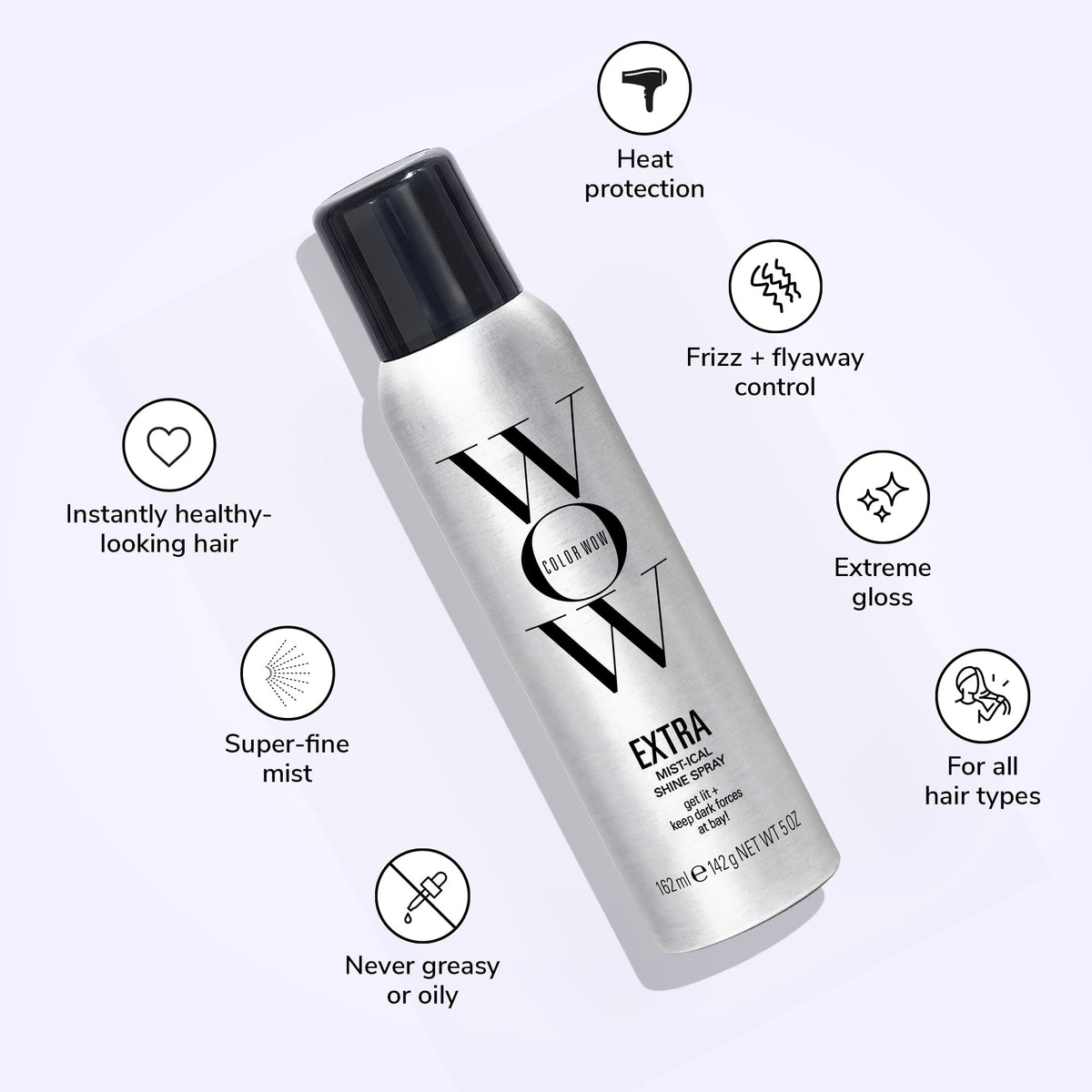 COLOR WOW closeup mist spray demonstrating fine texture and even coverage