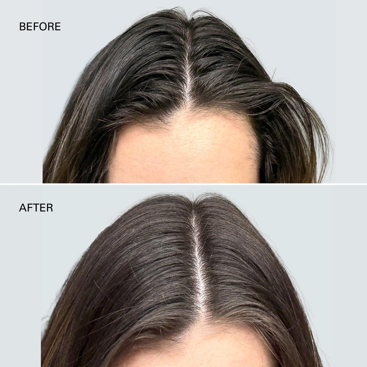 COLOR WOW before and after crown showing reduced oil and volume