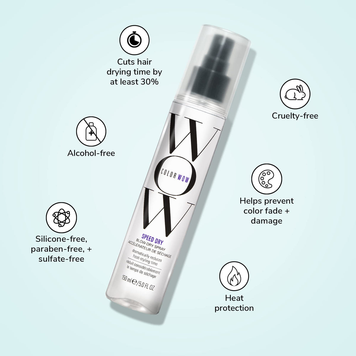 COLOR WOW applied before blow-dry, reduces heat exposure and breakage