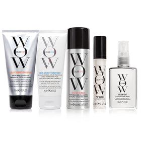 COLOR WOW travel kit front packaging showing all minis and pouch benefits