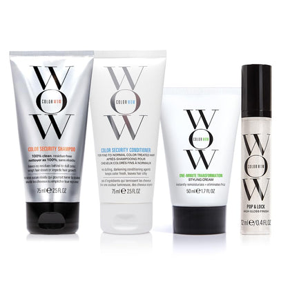 COLOR WOW travel kit front packaging showing compact bottles and branding for easy packing