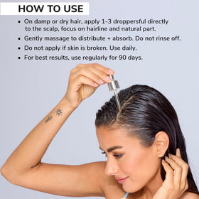 COLOR WOW applying serum to scalp demonstrating improved scalp condition benefit