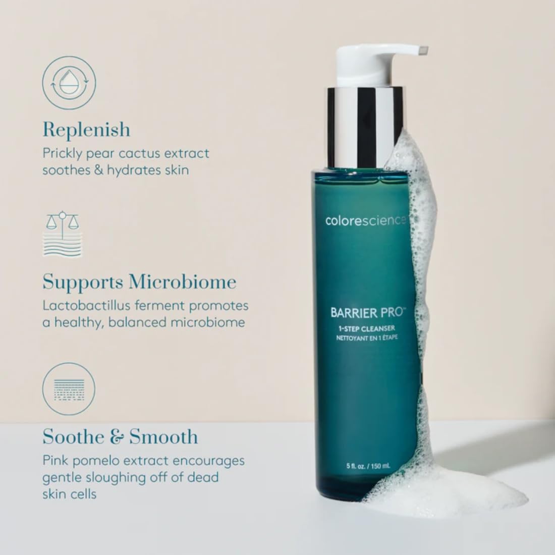 Colorescience Barrier Pro in bathroom routine highlighting one-step removal of sunscreen and makeup