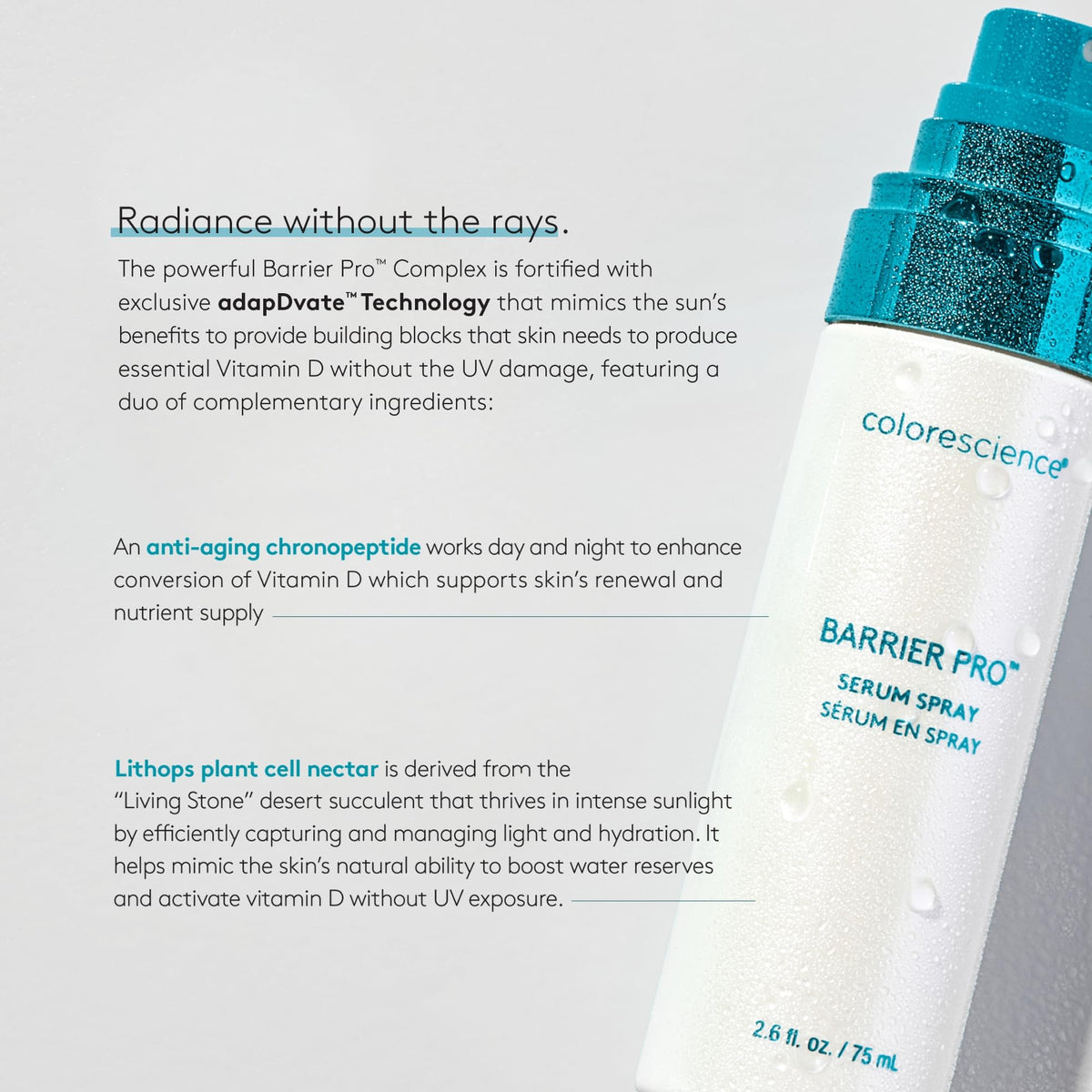 Colorescience bottle held in hand for size comparison and convenient portability benefit