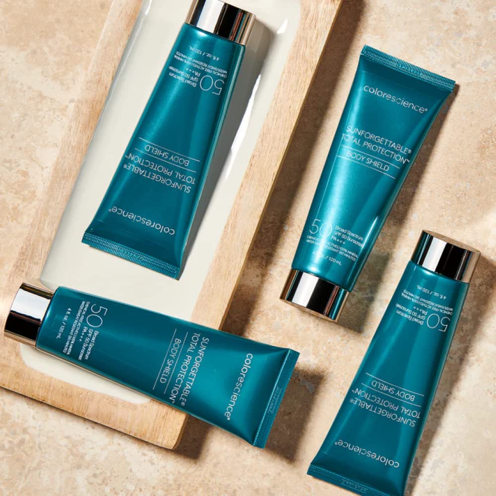 Colorescience Body Shield in a beach setting, reliable water-resistant protection