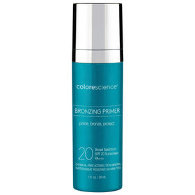 Colorescience bronzing primer front view showing tube and label, for easy identification and convenience