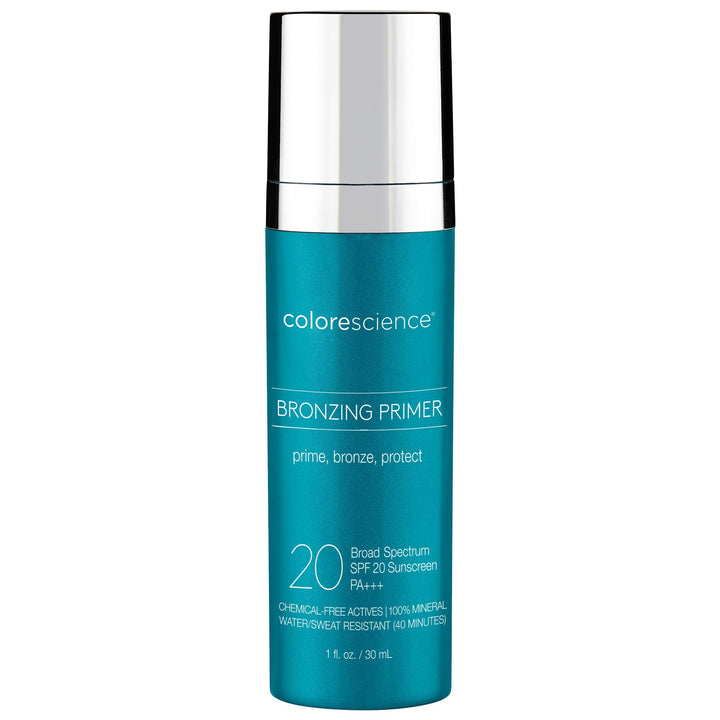 Colorescience bronzing primer front view showing tube and label, for easy identification and convenience