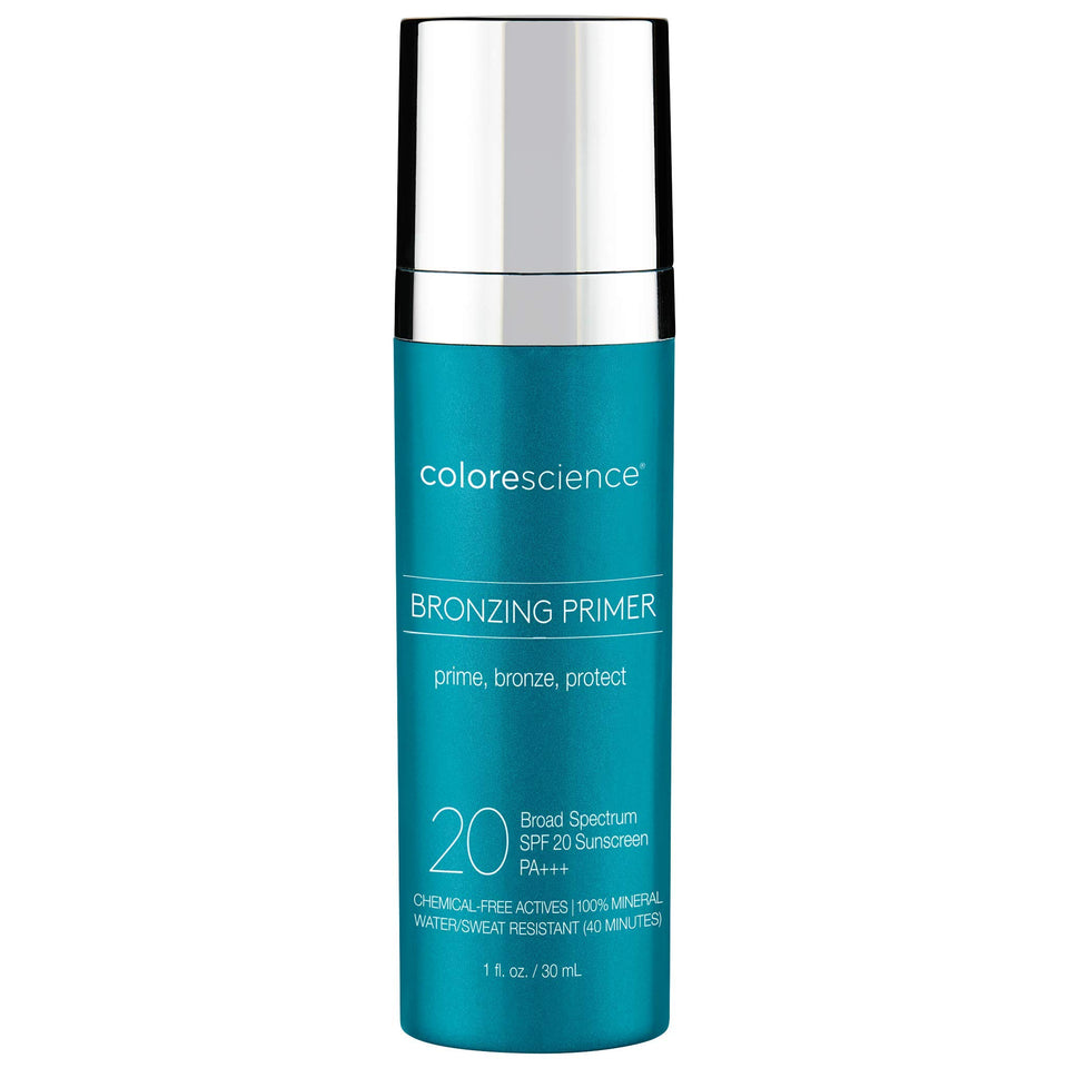 Colorescience bronzing primer front view showing tube and label, for easy identification and convenience