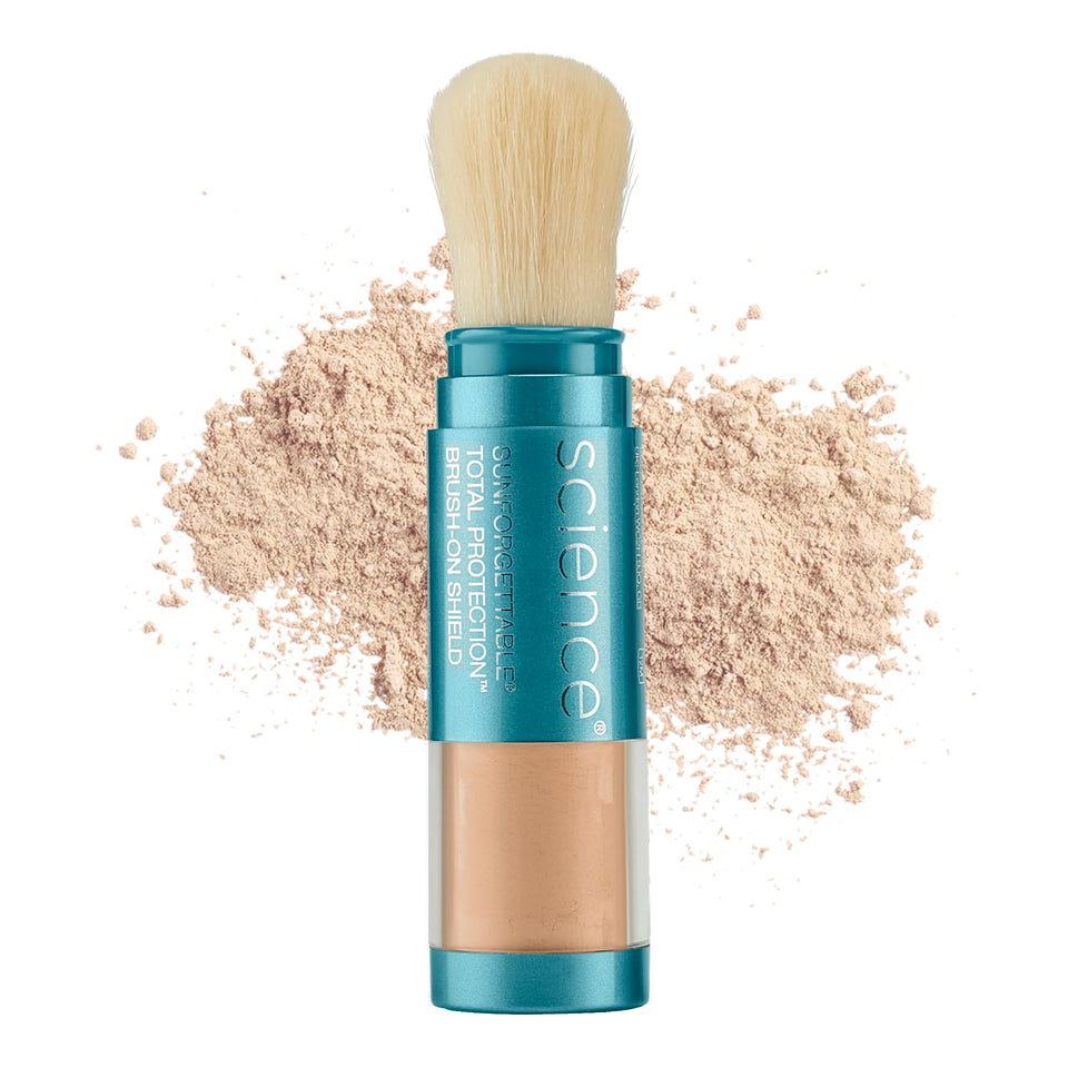 Colorescience brush-on front view showing compact design and SPF protection
