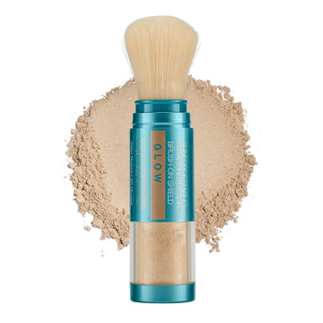 Colorescience brush-on shield glow front view showing compact packaging and travel convenience