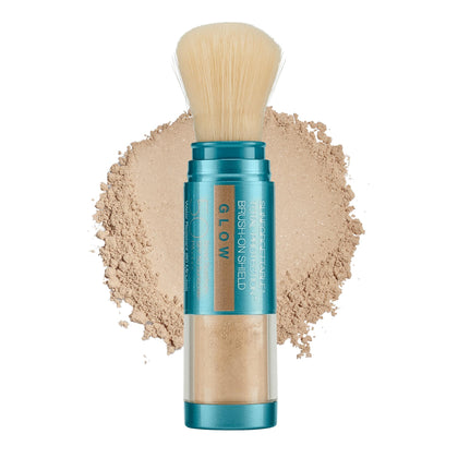 Colorescience brush-on shield glow front view showing compact packaging and travel convenience