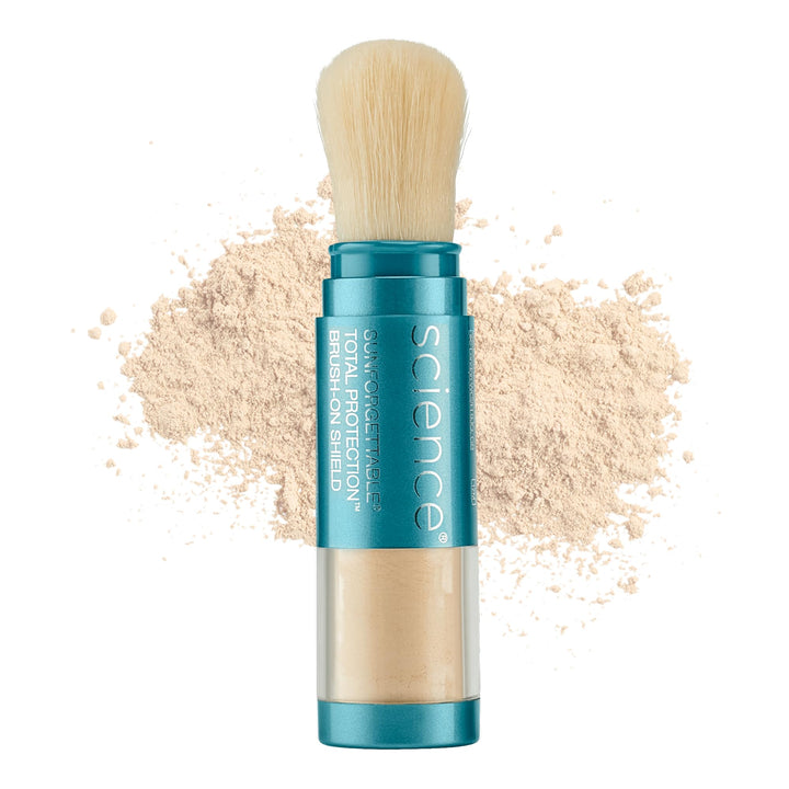 Colorescience brush-on sunscreen front packaging showing SPF 50 benefit