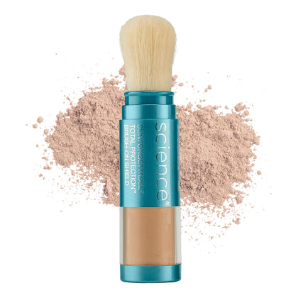 Colorescience brush-on tan front packaging showing compact design and SPF benefit