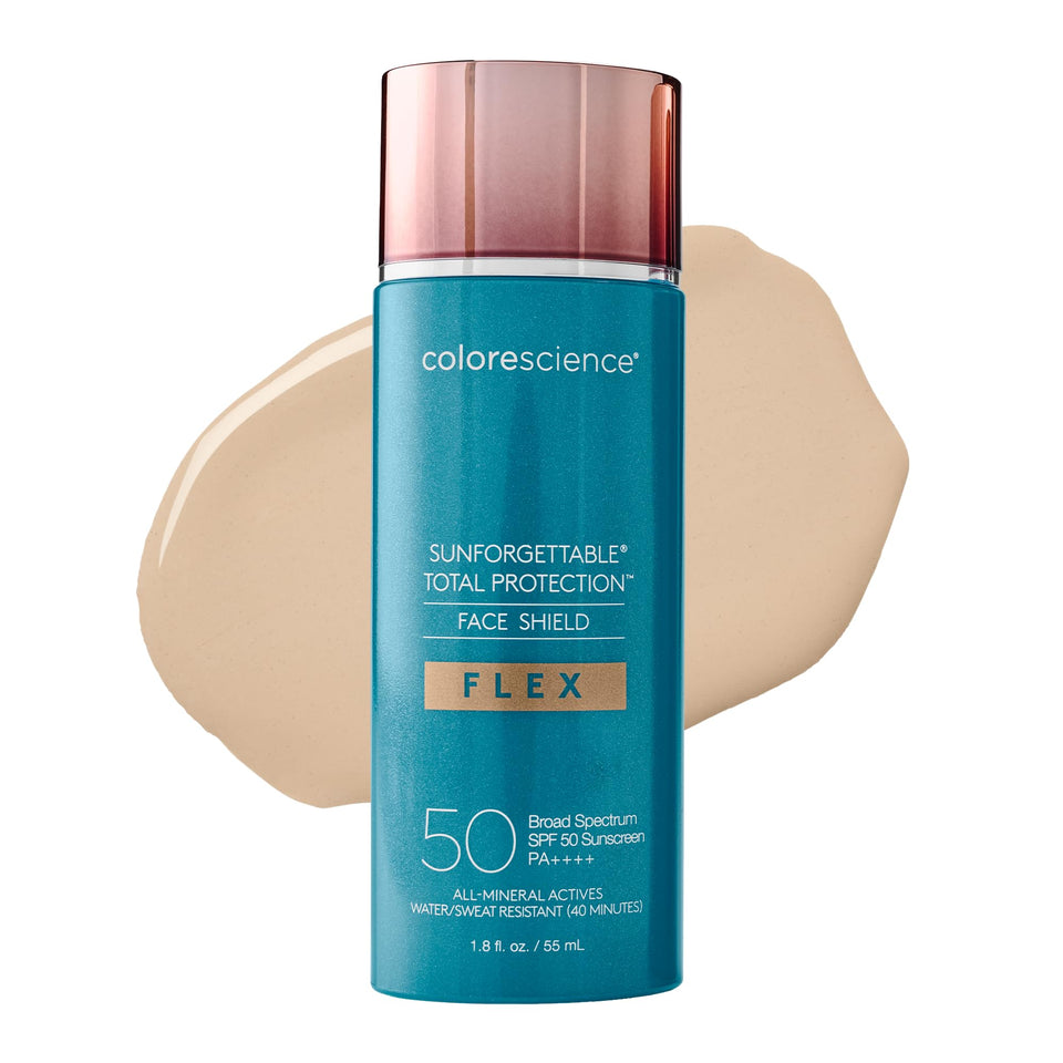 Colorescience front packaging showing Face Shield Flex for SPF protection and coverage