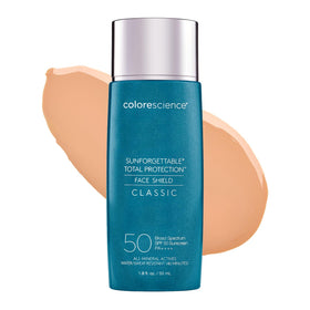 Colorescience front packaging showing sunscreen bottle and branding, clear protection