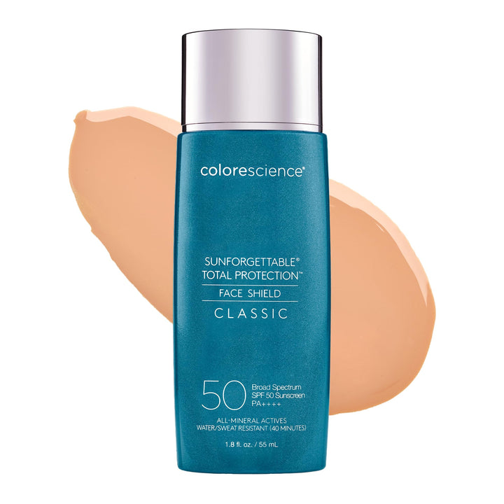 Colorescience front packaging showing sunscreen bottle and branding, clear protection