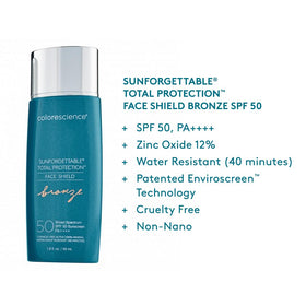 Colorescience Bronze Face Shield in hand to show 1.8 fl oz size and portability benefit