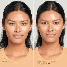 Colorescience swatches on arm showing tone-adapting pigments and shade range