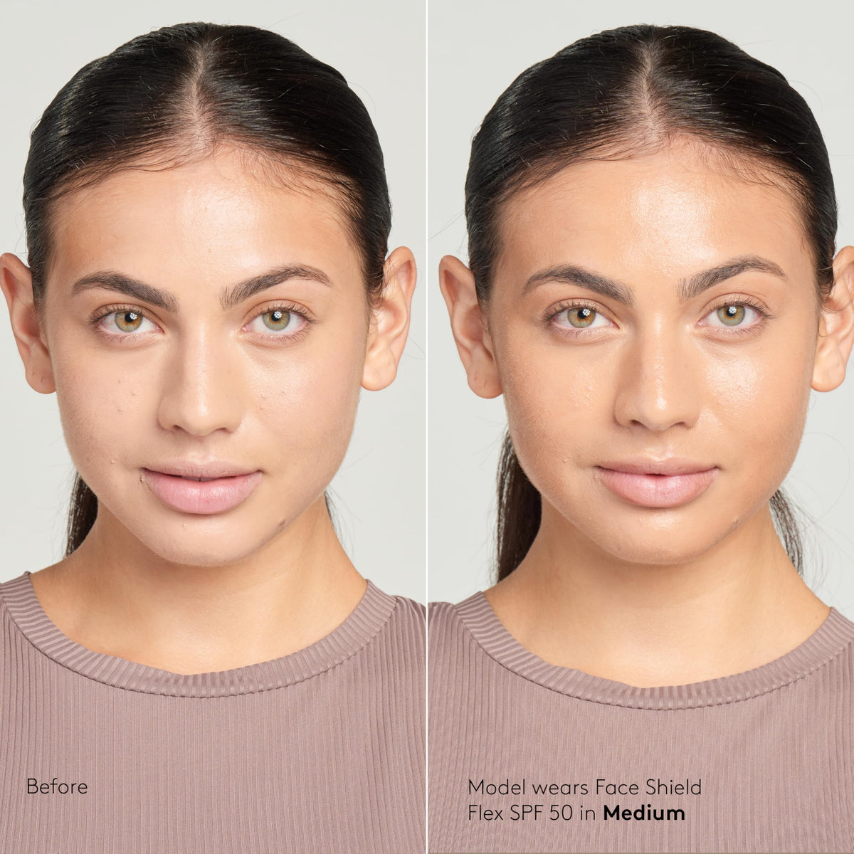 Colorescience FLEX swatch before and after blending demonstrating tone adaptation