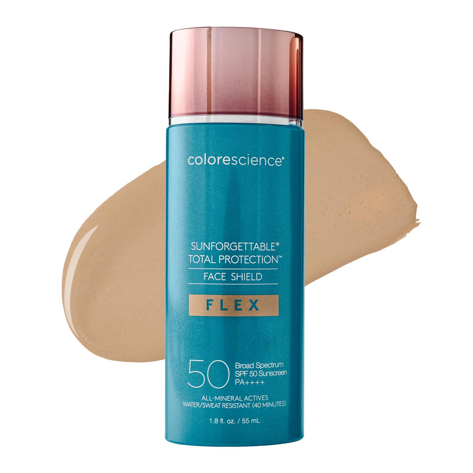 Colorescience FLEX front packaging showing medium shade and SPF 50 protection