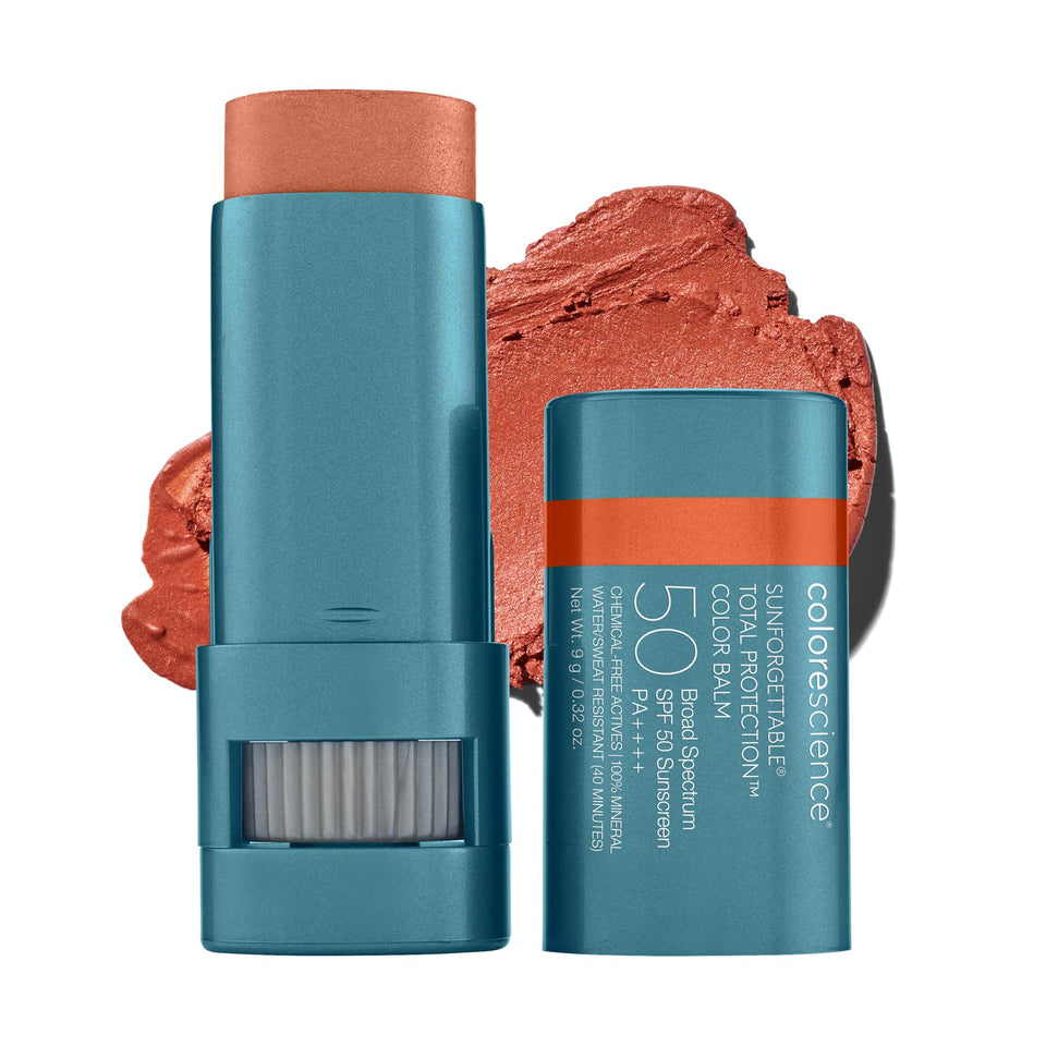 Colorescience front view of Golden Hour balm showing shade and packaging benefit