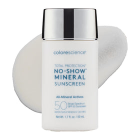 Colorescience front packaging shows SPF 50 protection and sleek bottle benefit