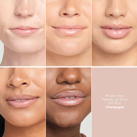 Colorescience Peptide Lip Shine Champagne texture swipe showing glossy, hydrating finish