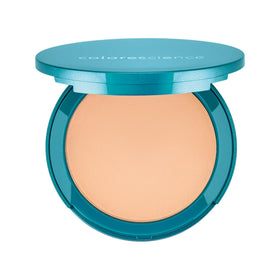 Colorescience compact front view showing product and secure closure for travel-friendly protection