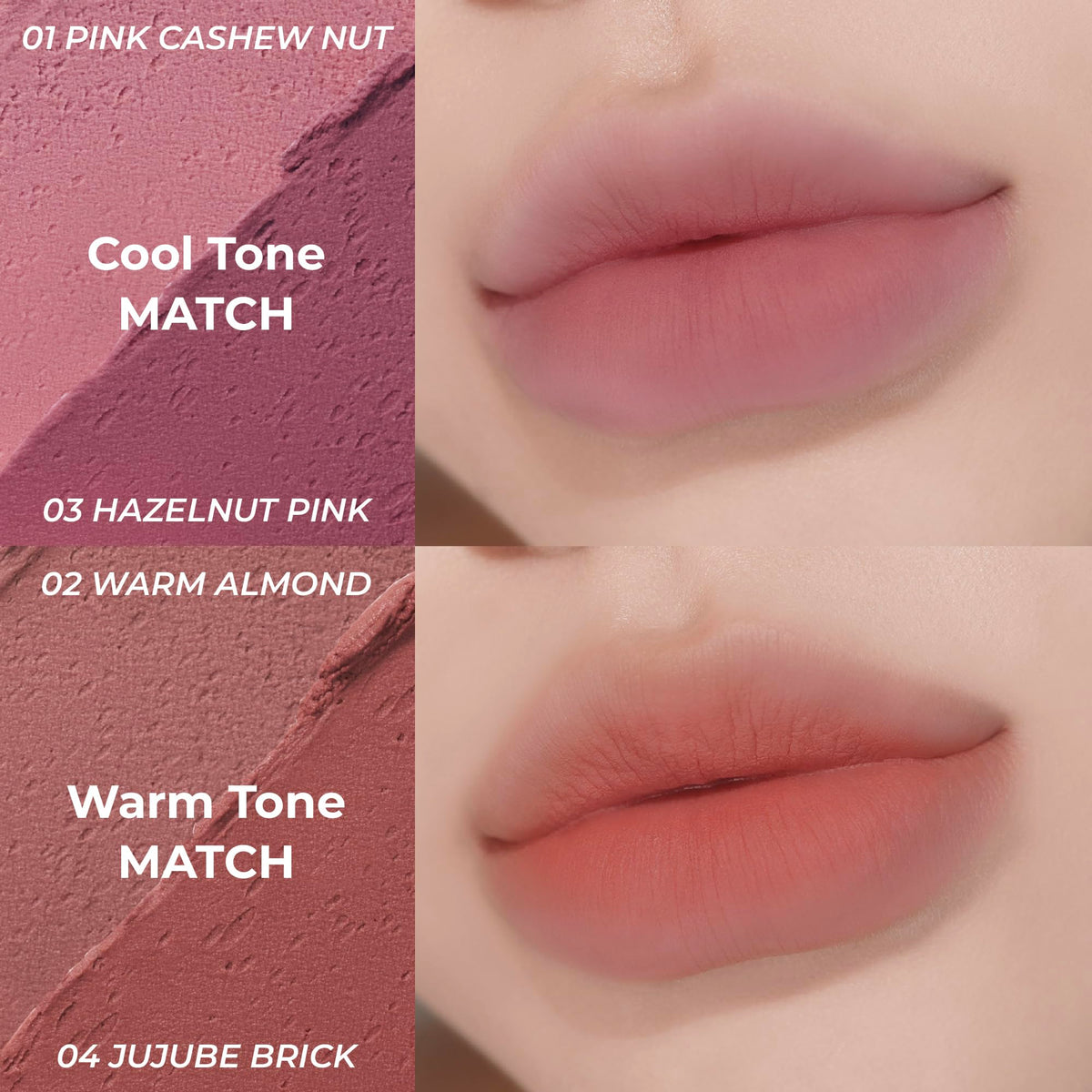COLORGRAM lips with center stain applied demonstrating natural, velvet-matte finish